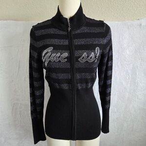 Guess stripe rhinestone light knit jacket